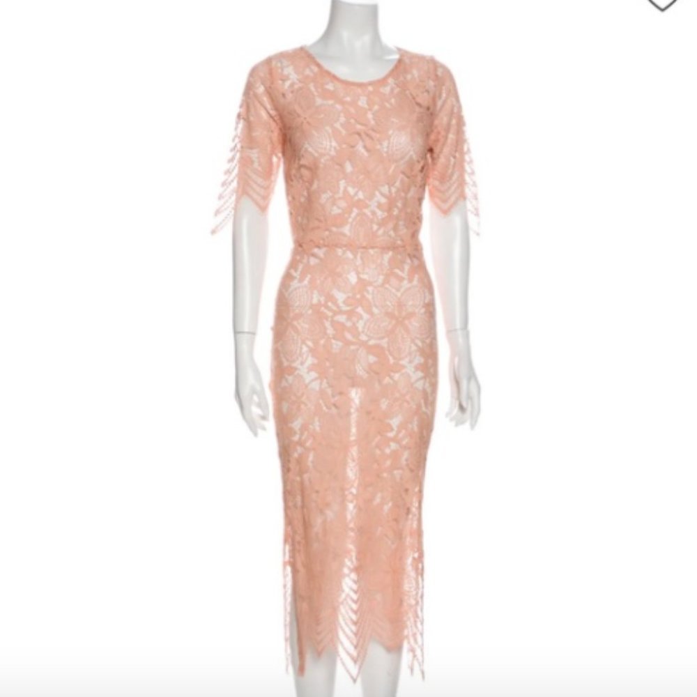 For Love & Lemons Luna Lace Midi Dress in Blush
